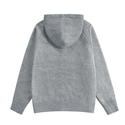 Cardigan for Men with Hood and Zipper Solid Color High-End Look Long Sleeve
