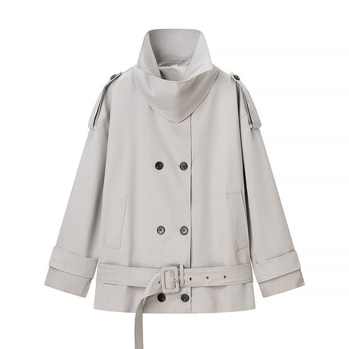 Long sleeved double breasted loose jacket windbreaker for women