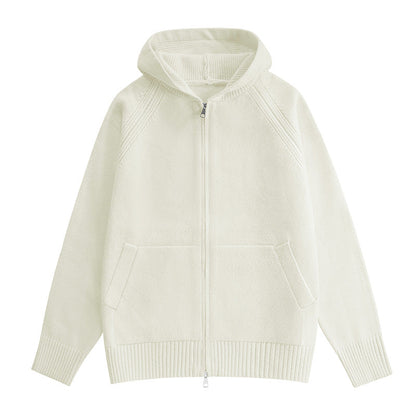 Cardigan for Men with Hood and Zipper Solid Color High-End Look Long Sleeve